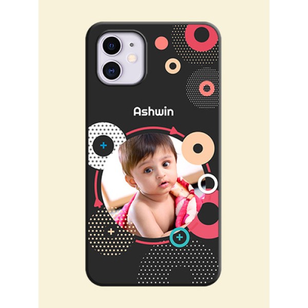 Multicoloured Round Image on Personalised Space Black Soft Matte Cases - iPhone 11 Multicoloured Round Image on Personalised Space Black Soft Matte Cases - iPhone 11