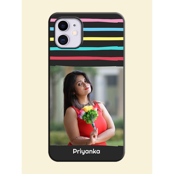 Multicolor Lines with Image on Space Black Personalized Soft Matte Phone Covers - iPhone 11 Multicolor Lines with Image on Space Black Personalized Soft Matte Phone Covers - iPhone 11