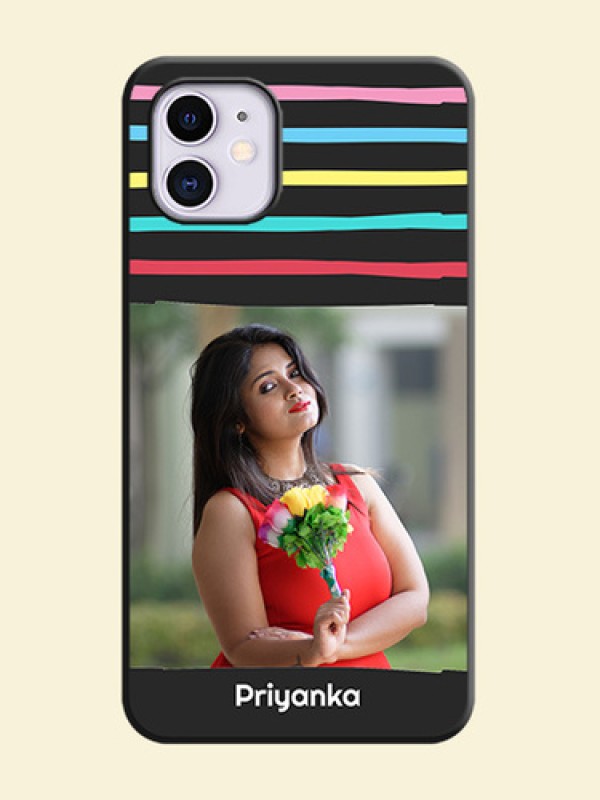 Multicolor Lines with Image on Space Black Personalized Soft Matte Phone Covers - iPhone 11
