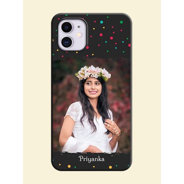 Multicolor Dotted Pattern with Text on Space Black Custom Soft Matte Phone Back Cover - iPhone 11 Multicolor Dotted Pattern with Text on Space Black Custom Soft Matte Phone Back Cover - iPhone 11
