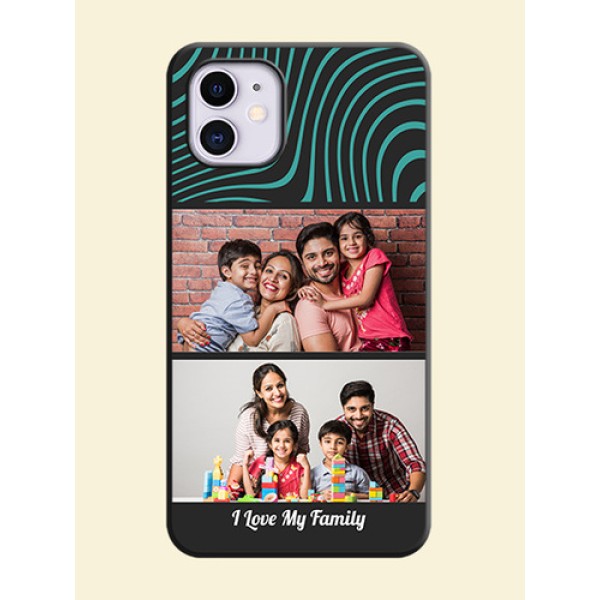 Wave Pattern with 2 Image Holder on Space Black Personalized Soft Matte Phone Covers - iPhone 11 Wave Pattern with 2 Image Holder on Space Black Personalized Soft Matte Phone Covers - iPhone 11