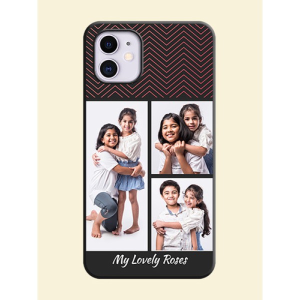 Wave Pattern with 3 Image Holder on Space Black Custom Soft Matte Back Cover - iPhone 11 Wave Pattern with 3 Image Holder on Space Black Custom Soft Matte Back Cover - iPhone 11