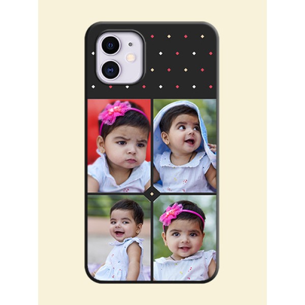 Multicolor Dotted Pattern with 4 Image Holder on Space Black Custom Soft Matte Phone Cases - iPhone 11 Multicolor Dotted Pattern with 4 Image Holder on Space Black Custom Soft Matte Phone Cases - iPhone 11