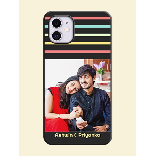 Color Stripes with Photo and Text - Photo on Space Black Soft Matte Mobile Case - iPhone 11 Color Stripes with Photo and Text - Photo on Space Black Soft Matte Mobile Case - iPhone 11