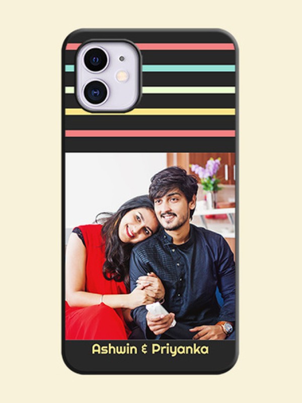 Color Stripes with Photo and Text - Photo on Space Black Soft Matte Mobile Case - iPhone 11
