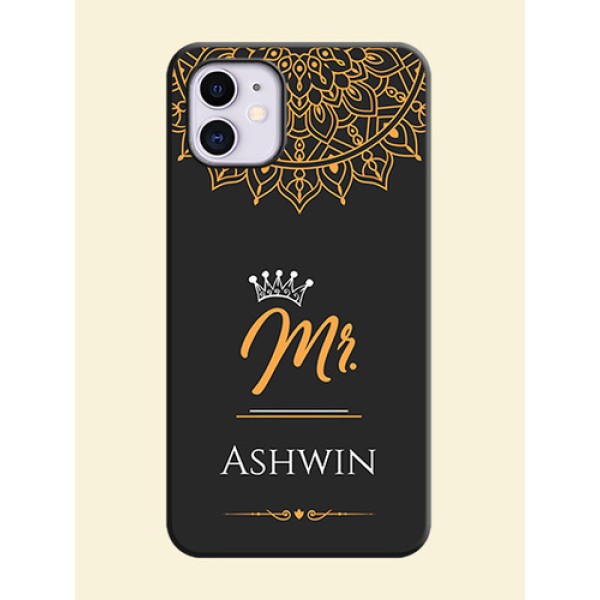 Mr Name with Floral Design on Personalised Space Black Soft Matte Cases - iPhone 11 Mr Name with Floral Design on Personalised Space Black Soft Matte Cases - iPhone 11