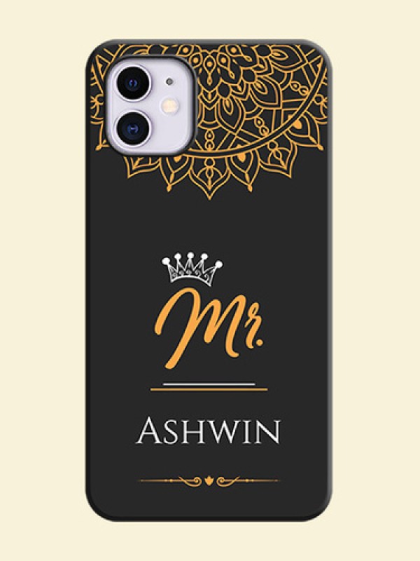 Mr Name with Floral Design  on Personalised Space Black Soft Matte Cases - iPhone 11
