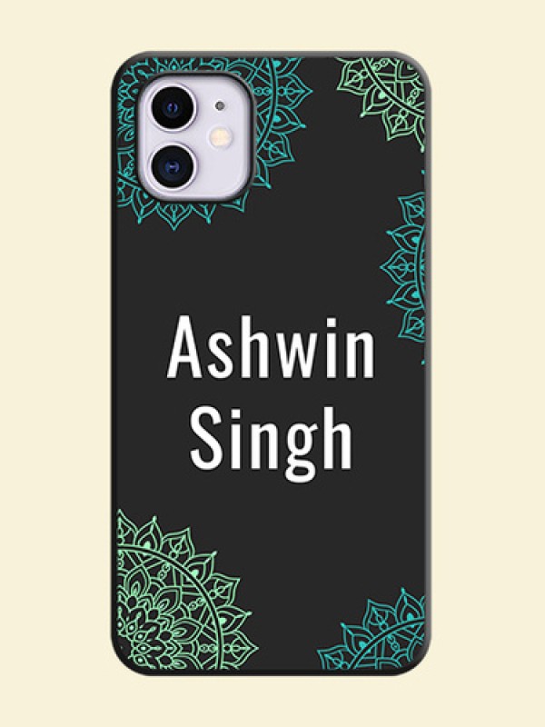 Your Name with Floral Design on Space Black Custom Soft Matte Back Cover - iPhone 11