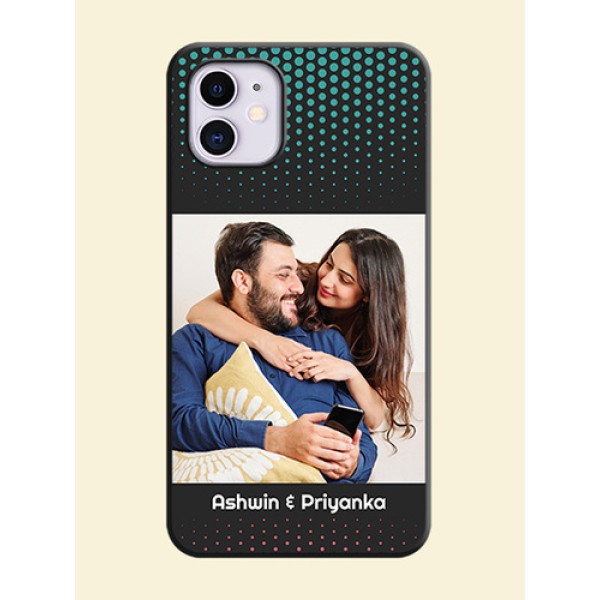 Faded Dots with Grunge Photo Frame and Text on Space Black Custom Soft Matte Phone Cases - iPhone 11 Faded Dots with Grunge Photo Frame and Text on Space Black Custom Soft Matte Phone Cases - iPhone 11