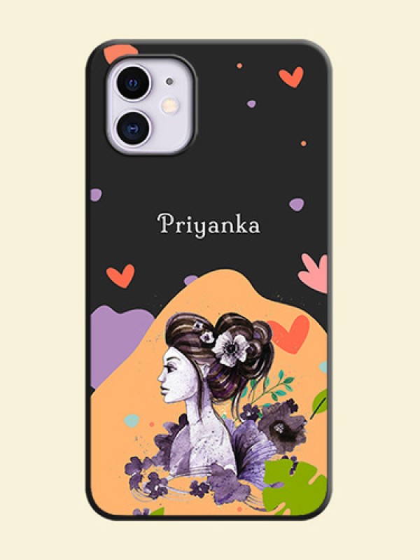 Namecase For Her With Fancy Lady Image On Space Black Personalized Soft Matte Phone Covers -Apple Iphone 11