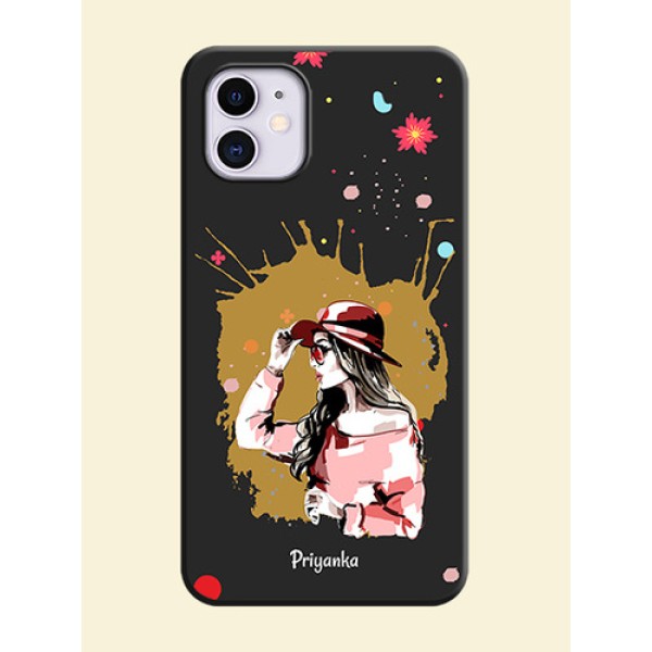 Mordern Lady With Color Splash Background With Custom Text On Space Black Personalized Soft Matte Phone Covers -Apple Iphone 11