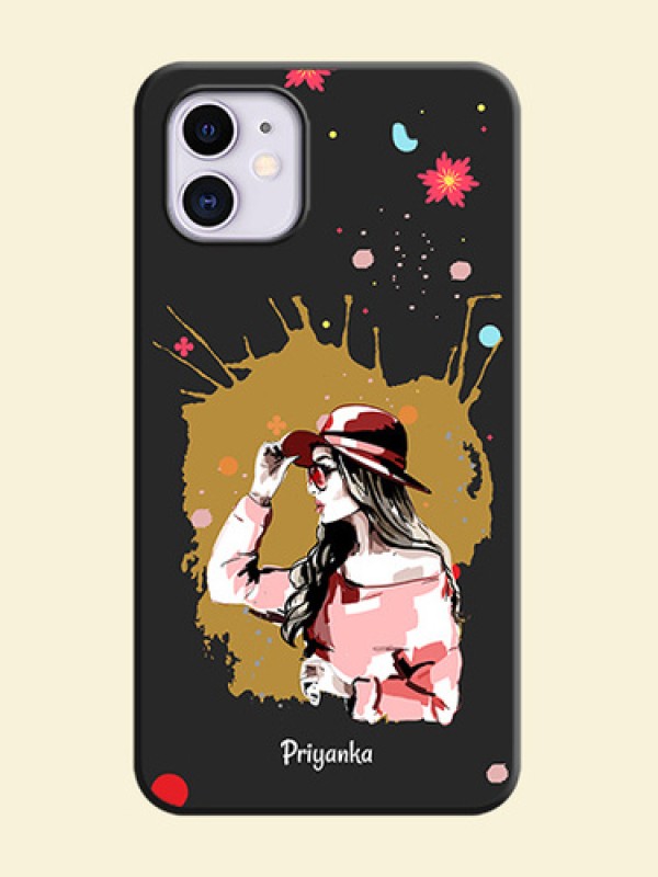 Mordern Lady With Color Splash Background With Custom Text On Space Black Personalized Soft Matte Phone Covers -Apple Iphone 11