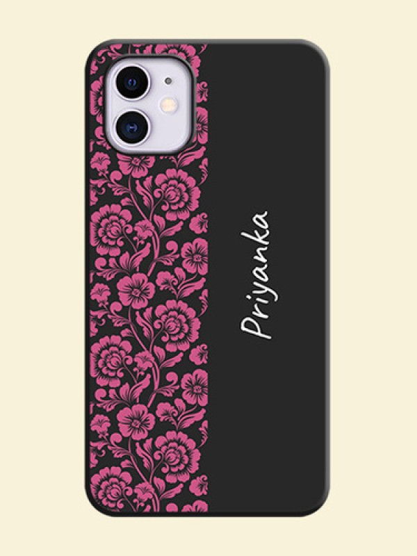 Pink Floral Pattern Design With Custom Text On Space Black Personalized Soft Matte Phone Covers -Apple Iphone 11