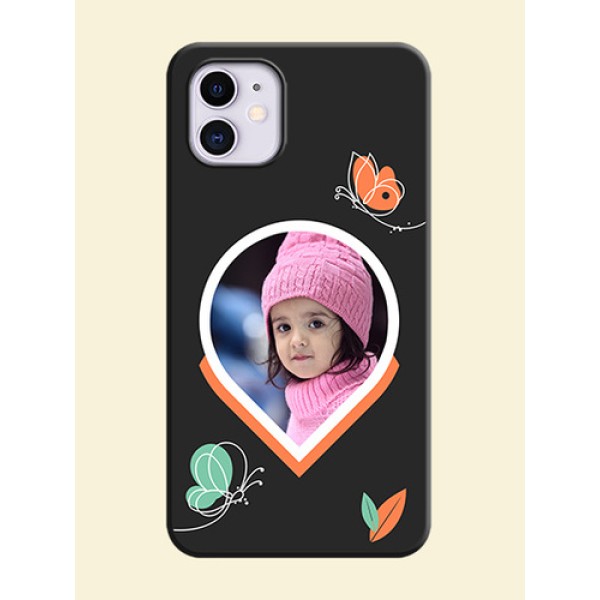 Upload Pic With Simple Butterly Design On Space Black Personalized Soft Matte Phone Covers -Apple Iphone 11 Upload Pic With Simple Butterly Design On Space Black Personalized Soft Matte Phone Covers -Apple Iphone 11