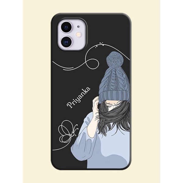 Girl With Blue Winter Outfiit Custom Text Design On Space Black Personalized Soft Matte Phone Covers -Apple Iphone 11 Girl With Blue Winter Outfiit Custom Text Design On Space Black Personalized Soft Matte Phone Covers -Apple Iphone 11