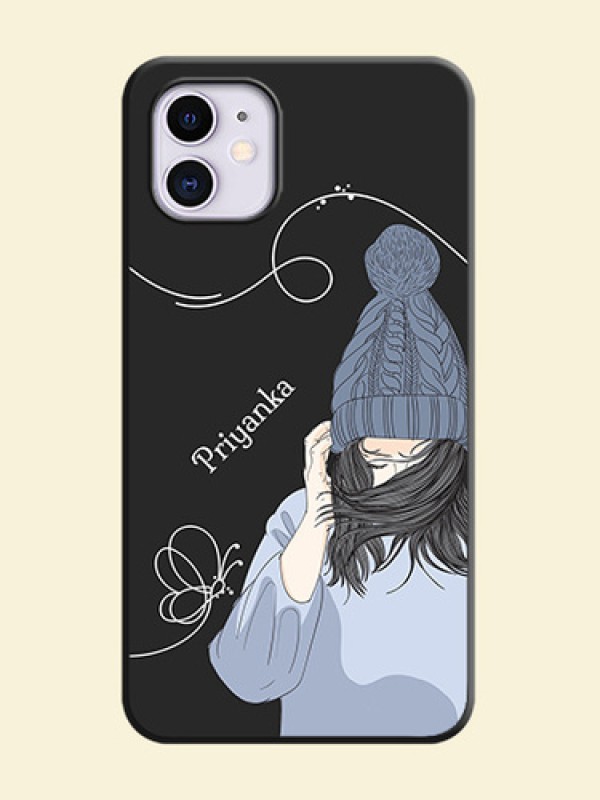 Girl With Blue Winter Outfiit Custom Text Design On Space Black Personalized Soft Matte Phone Covers -Apple Iphone 11