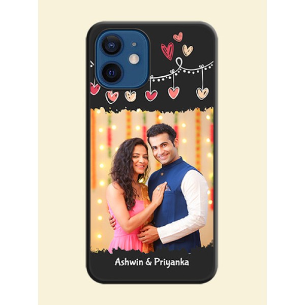 Pink Love Hangings with Name on Space Black Custom Soft Matte Phone Cases - iPhone 12 Mini Pink Love Hangings with Name on Space Black Custom Soft Matte Phone Cases - iPhone 12 Mini