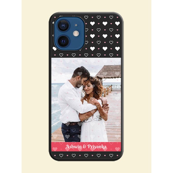 White Color Love Symbols with Text Design on Photo on Space Black Soft Matte Phone Cover - iPhone 12 Mini White Color Love Symbols with Text Design on Photo on Space Black Soft Matte Phone Cover - iPhone 12 Mini