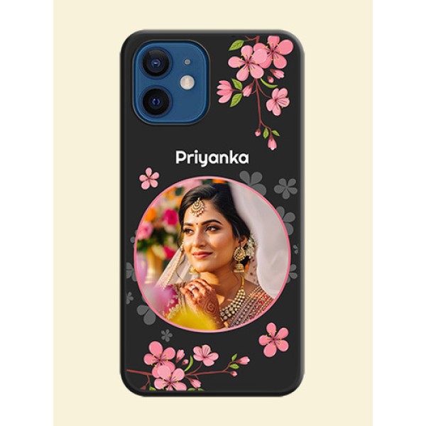 Round Image with Pink Color Floral Design on Photo on Space Black Soft Matte Back Cover - iPhone 12 Mini Round Image with Pink Color Floral Design on Photo on Space Black Soft Matte Back Cover - iPhone 12 Mini
