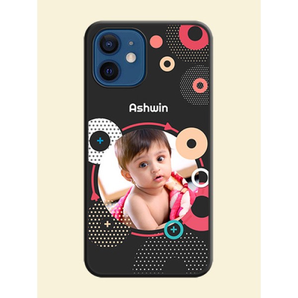Multicoloured Round Image on Personalised Space Black Soft Matte Cases - iPhone 12 Mini Multicoloured Round Image on Personalised Space Black Soft Matte Cases - iPhone 12 Mini