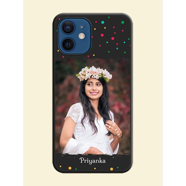 Multicolor Dotted Pattern with Text on Space Black Custom Soft Matte Phone Back Cover - iPhone 12 Mini Multicolor Dotted Pattern with Text on Space Black Custom Soft Matte Phone Back Cover - iPhone 12 Mini