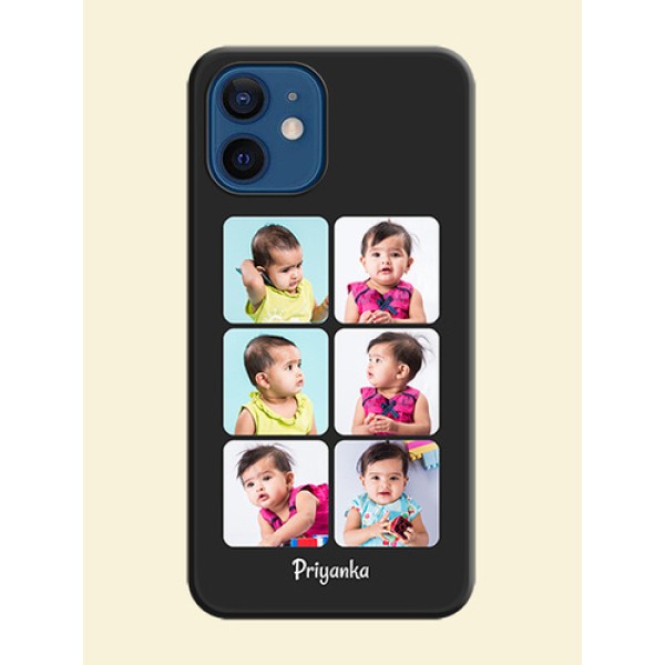 Floral Art with 6 Image Holder on Photo on Space Black Soft Matte Mobile Case - iPhone 12 Mini Floral Art with 6 Image Holder on Photo on Space Black Soft Matte Mobile Case - iPhone 12 Mini