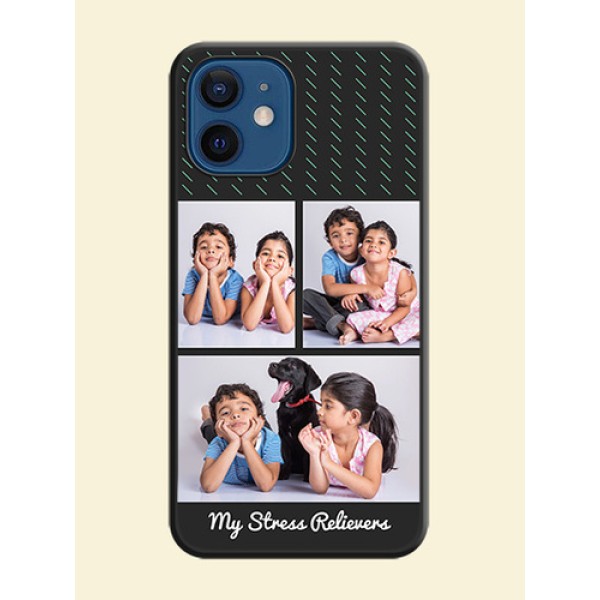 Cross Dotted Pattern with 2 Image Holder on Personalised Space Black Soft Matte Cases - iPhone 12 Mini Cross Dotted Pattern with 2 Image Holder on Personalised Space Black Soft Matte Cases - iPhone 12 Mini