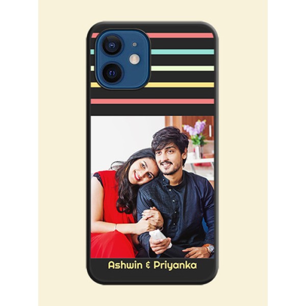 Color Stripes with Photo and Text on Photo on Space Black Soft Matte Mobile Case - iPhone 12 Mini Color Stripes with Photo and Text on Photo on Space Black Soft Matte Mobile Case - iPhone 12 Mini