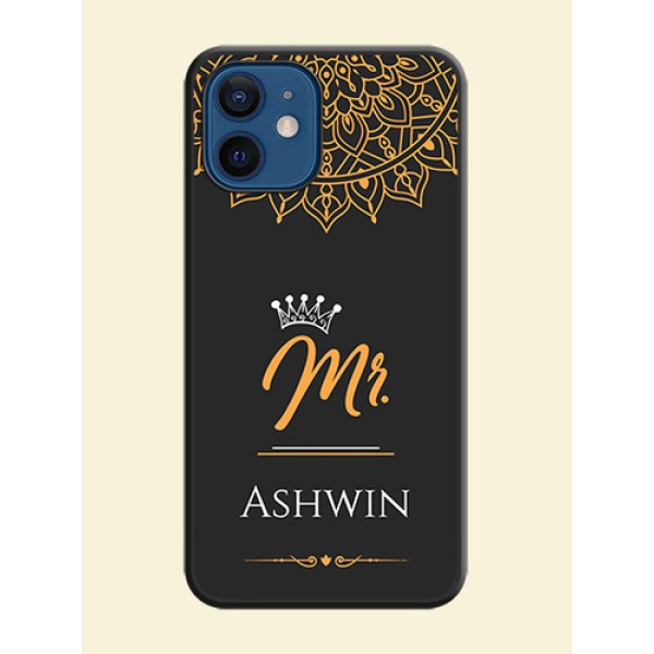 Mr Name with Floral Design on Personalised Space Black Soft Matte Cases - iPhone 12 Mini Mr Name with Floral Design on Personalised Space Black Soft Matte Cases - iPhone 12 Mini