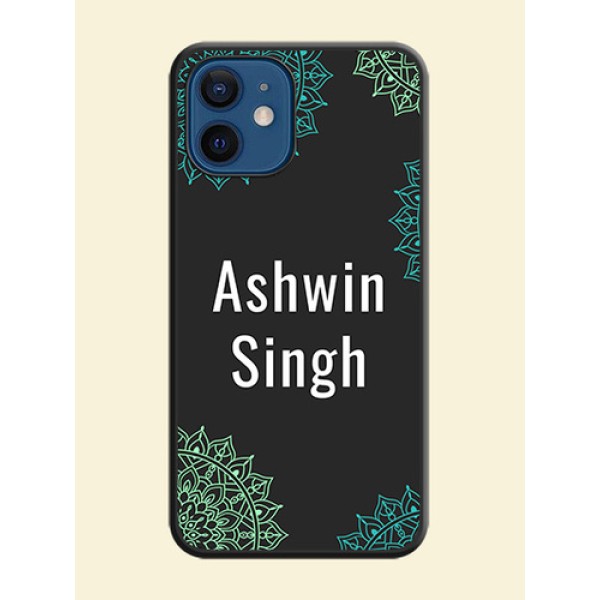 Your Name with Floral Design on Space Black Custom Soft Matte Back Cover - iPhone 12 Mini Your Name with Floral Design on Space Black Custom Soft Matte Back Cover - iPhone 12 Mini