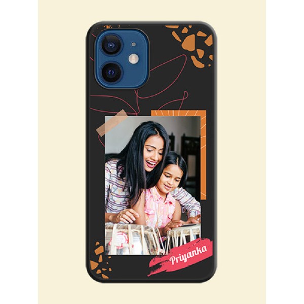 Orange Photo Frame on Space Black Custom Soft Matte Phone Back Cover - iPhone 12 Mini Orange Photo Frame on Space Black Custom Soft Matte Phone Back Cover - iPhone 12 Mini