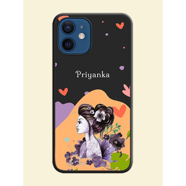 Namecase For Her With Fancy Lady Image On Space Black Personalized Soft Matte Phone Covers -Apple Iphone 12 Mini Namecase For Her With Fancy Lady Image On Space Black Personalized Soft Matte Phone Covers -Apple Iphone 12 Mini
