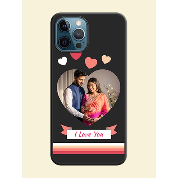 Love Shaped Photo with Colorful Stripes on Personalised Space Black Soft Matte Cases - iPhone 12 Pro Max