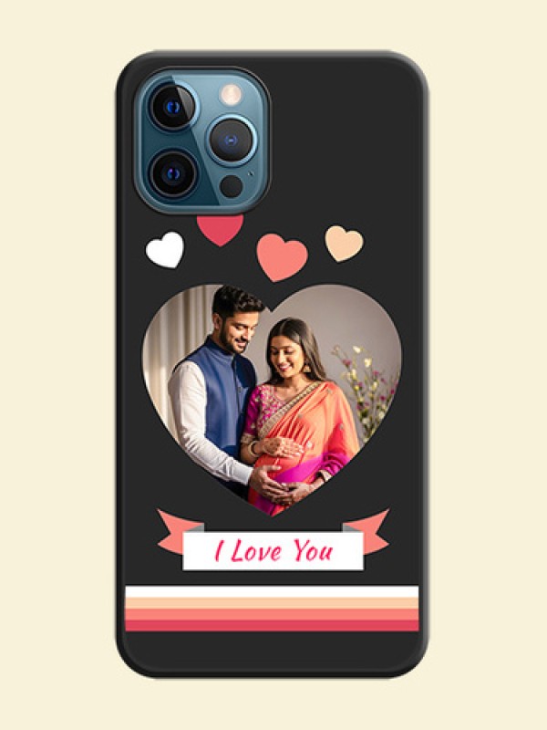 Love Shaped Photo with Colorful Stripes on Personalised Space Black Soft Matte Cases - iPhone 12 Pro Max