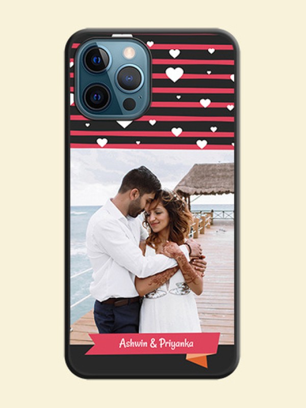 White Color Love Symbols with Pink Lines Pattern on Space Black Custom Soft Matte Phone Cases - iPhone 12 Pro Max