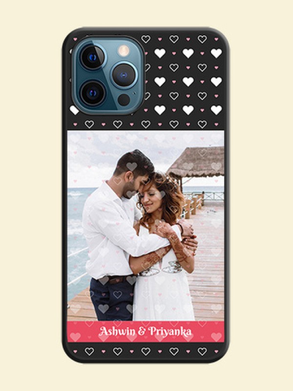 White Color Love Symbols with Text Design on Photo on Space Black Soft Matte Phone Cover - iPhone 12 Pro Max