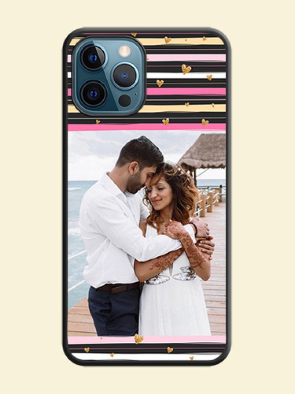 Multicolor Lines and Golden Love Symbols Design on Photo on Space Black Soft Matte Mobile Cover - iPhone 12 Pro Max