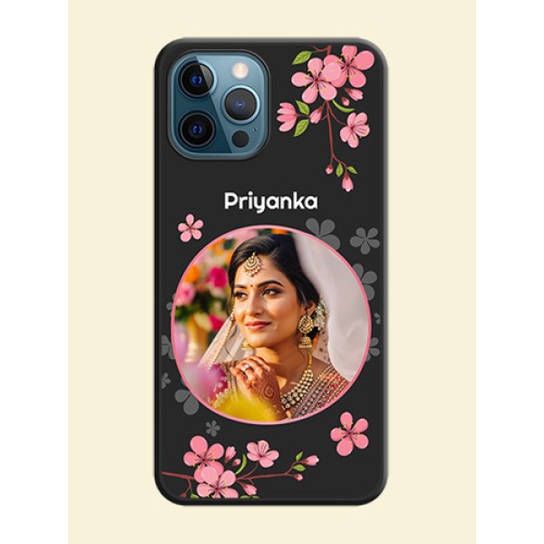 Round Image with Pink Color Floral Design on Photo on Space Black Soft Matte Back Cover - iPhone 12 Pro Max