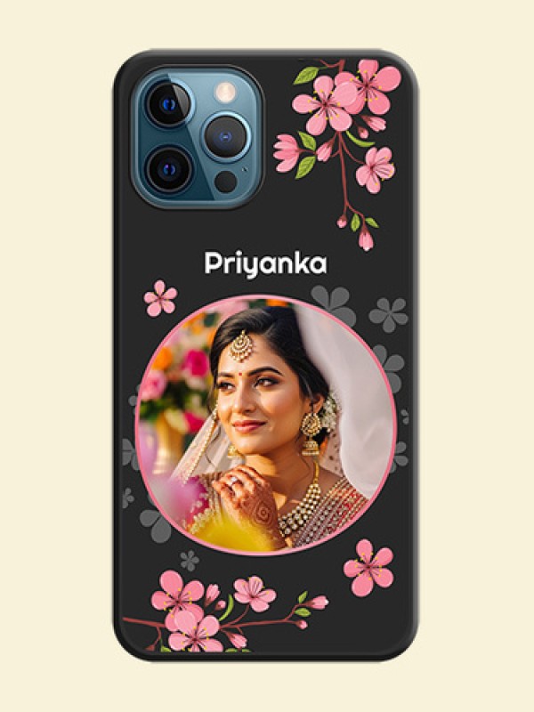 Round Image with Pink Color Floral Design on Photo on Space Black Soft Matte Back Cover - iPhone 12 Pro Max