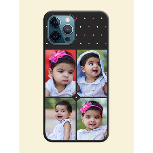 Multicolor Dotted Pattern with 4 Image Holder on Space Black Custom Soft Matte Phone Cases - iPhone 12 Pro Max Multicolor Dotted Pattern with 4 Image Holder on Space Black Custom Soft Matte Phone Cases - iPhone 12 Pro Max