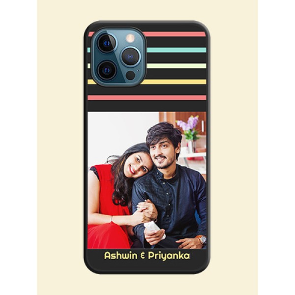 Color Stripes with Photo and Text on Photo on Space Black Soft Matte Mobile Case - iPhone 12 Pro Max Color Stripes with Photo and Text on Photo on Space Black Soft Matte Mobile Case - iPhone 12 Pro Max