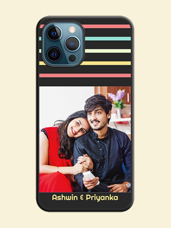 Color Stripes with Photo and Text on Photo on Space Black Soft Matte Mobile Case - iPhone 12 Pro Max