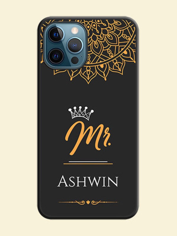 Mr Name with Floral Design  on Personalised Space Black Soft Matte Cases - iPhone 12 Pro Max
