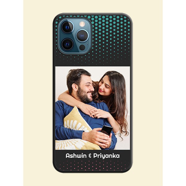 Faded Dots with Grunge Photo Frame and Text on Space Black Custom Soft Matte Phone Cases - iPhone 12 Pro Max Faded Dots with Grunge Photo Frame and Text on Space Black Custom Soft Matte Phone Cases - iPhone 12 Pro Max