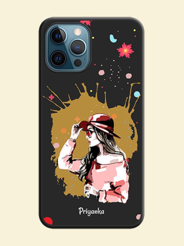 Mordern Lady With Color Splash Background With Custom Text On Space Black Personalized Soft Matte Phone Covers -Apple Iphone 12 Pro Max