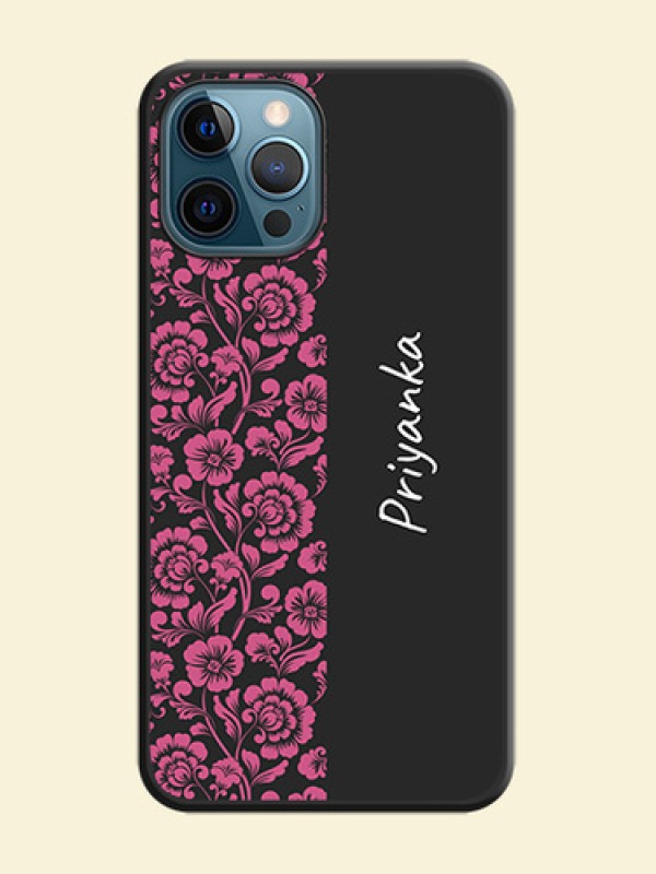 Pink Floral Pattern Design With Custom Text On Space Black Personalized Soft Matte Phone Covers -Apple Iphone 12 Pro Max