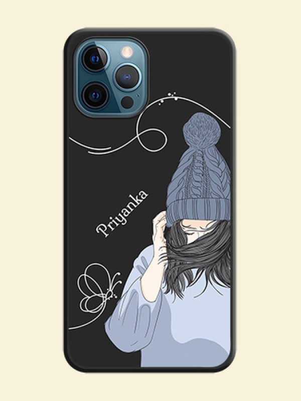 Girl With Blue Winter Outfiit Custom Text Design On Space Black Personalized Soft Matte Phone Covers -Apple Iphone 12 Pro Max