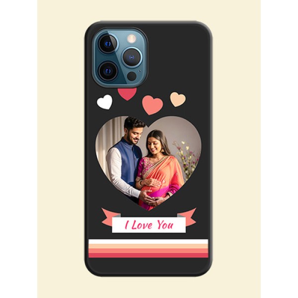 Love Shaped Photo with Colorful Stripes on Personalised Space Black Soft Matte Cases - iPhone 12 Pro