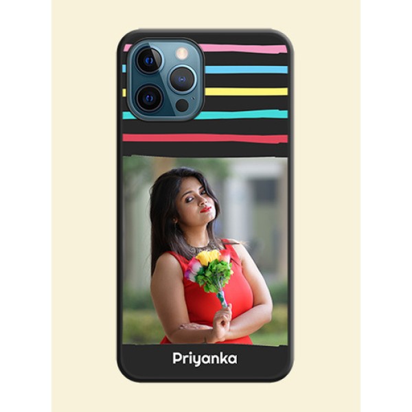 Multicolor Lines with Image on Space Black Personalized Soft Matte Phone Covers - iPhone 12 Pro Multicolor Lines with Image on Space Black Personalized Soft Matte Phone Covers - iPhone 12 Pro