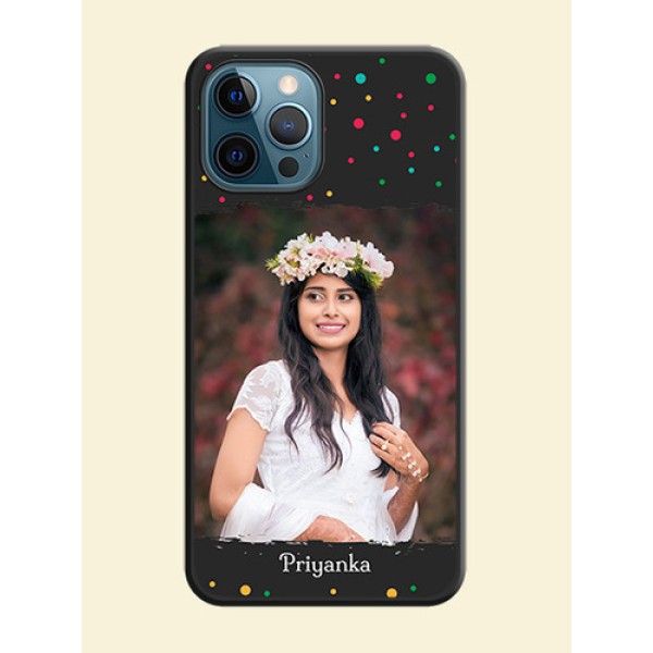 Multicolor Dotted Pattern with Text on Space Black Custom Soft Matte Phone Back Cover - iPhone 12 Pro Multicolor Dotted Pattern with Text on Space Black Custom Soft Matte Phone Back Cover - iPhone 12 Pro